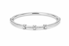 18K Solid White Gold "X" Knot Style Diamond Bangle Bracelet