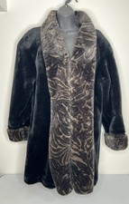 Monterey Fashions Coat Faux Fur Tiger Pattern Black Swing Coat USA Sz Small
