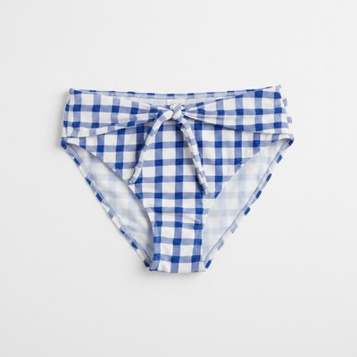 No Boundaries Juniors High Waist Swim Bottoms Sz M Blue Plaid Stretch Bikini