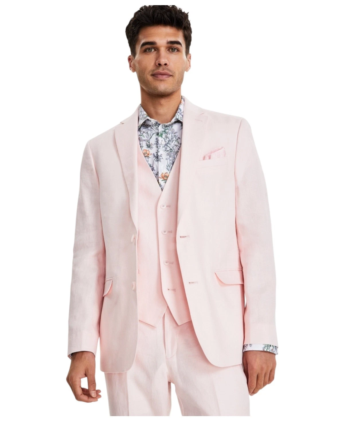 Bar Iii Mens Slim fit Sport Coat Blazer 44 S Light Pink Solid Linen Linen