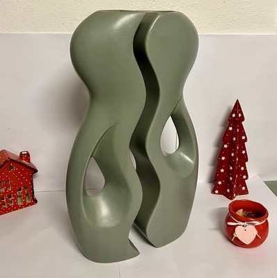 Koopman International Moderne Design Vase, Keramik Anthrazit Matt Wellenform