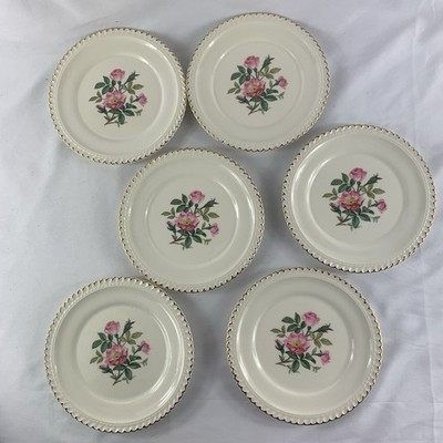 Harker Pottery 22KT Gold Rimmed Plates Wild Rose Set of 6 Dessert Bread Plates