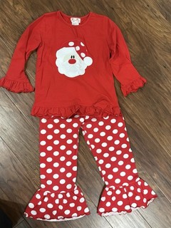 Smock Monkey Girls Santa Pants Outfit With Long Sleeves Size 6 Appliquéd