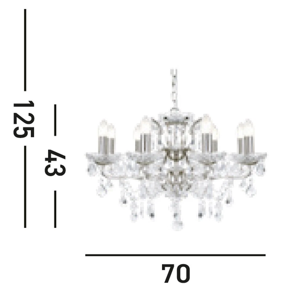 Lampadario Classico Parigi Acciaio Argento Vetro Trasparente 8 Luci E14 - Immagine 4 di 4