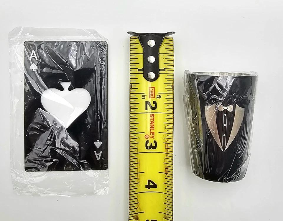 3 Pc Groomsmen Gift Set Ace Of Spades Bottle Opener Shot Glass String Backpack - Image 3 of 3