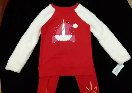 Cat & Jack Set Girls Leggings and Pullover Kitty Santa Holiday Winter Size M NWT - Picture 2 of 4