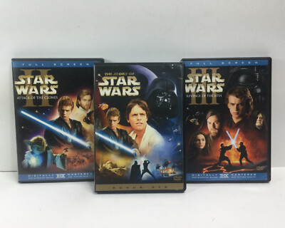 Star Wars DVD lot of 3 / Attack of Clones / Revenge of Sith / Story of Star Wars