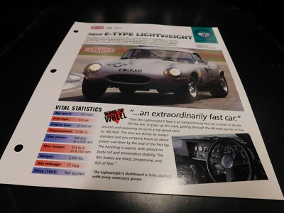 1963 Jaguar E-Type Lightweight Spec Sheet Brochure Photo Poster