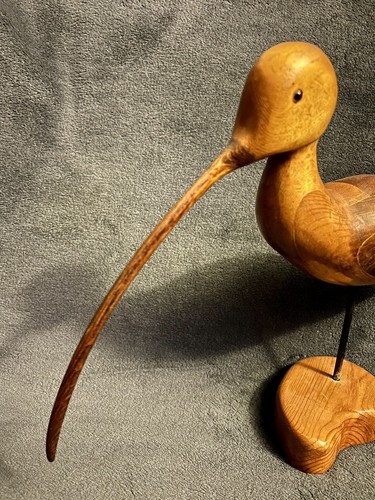 Signed MCM Carved Wood Shorebird Bird Figure Decoy 12.5”x15” - Picture 2 of 16