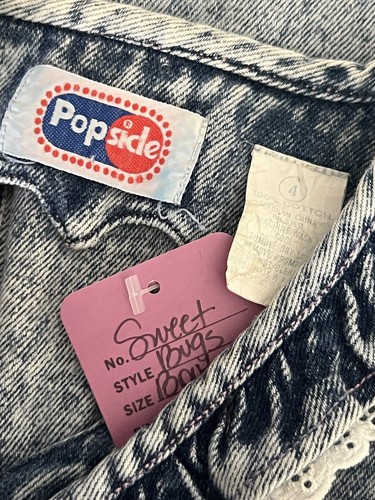 vintage Girls POPSICLE Sz 4 One Piece Shorts Romper Acid Wash Denim Hearts - Picture 6 of 6