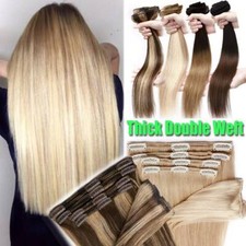 US Highlight THICK Double Weft Clip In Real Human Remy Hair Extensions Full Head