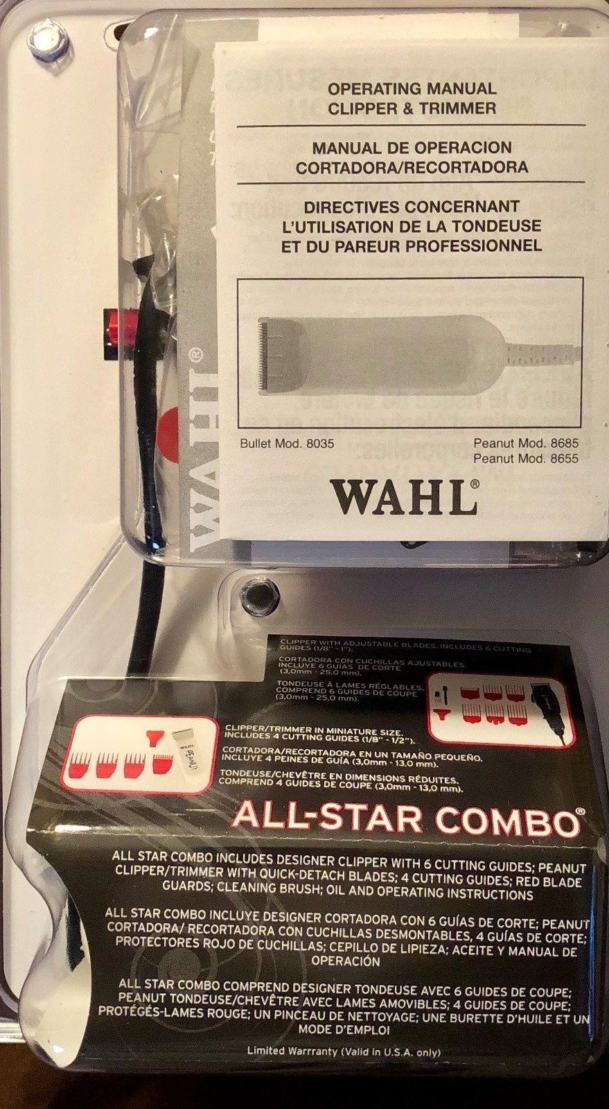 WAHL PROFESSIONAL ALL STAR DESIGNER/PEANUT  COMBO #8331, UPC,043917833101, USA!