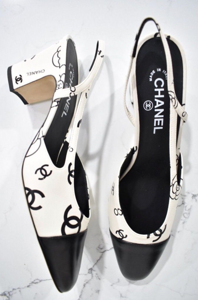 Chanel 23P Mademoiselle Coco Sling White Black CC Logo Slingback