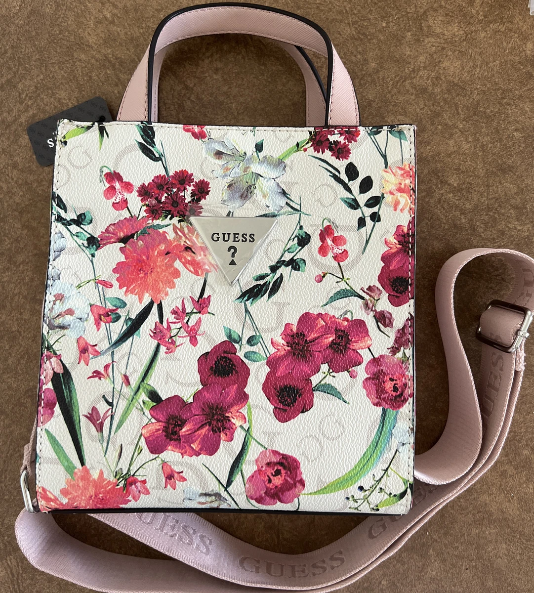 Guess Lyle Mini Floral Print Boho Crossbody Hand Shoulder Bag White Pink NWT