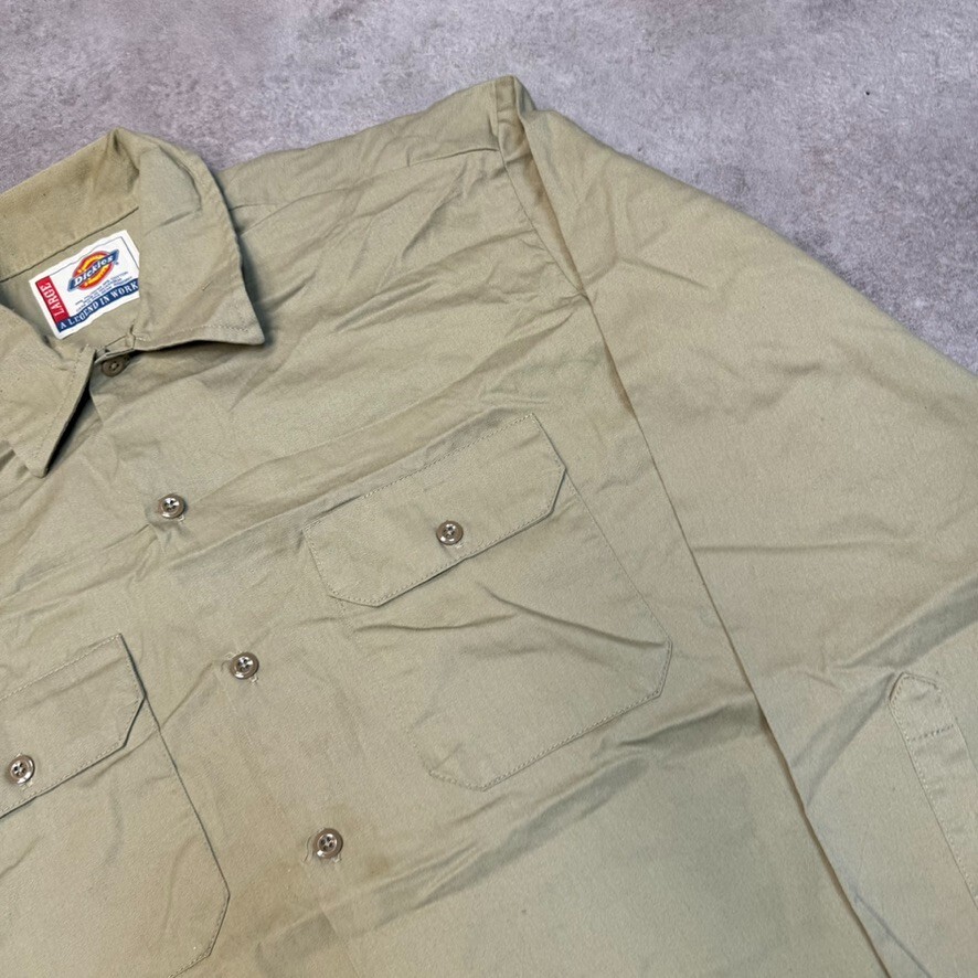 Dickies Shirt Mens Y2K Long Sleeve Button Up Workwear Top, Beige, Large image 4