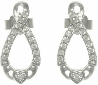 Jewelry Trends Sterling Silver Pave CZ Infinity Claddagh Post Earrings