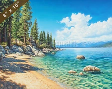 Lake Tahoe with crystal-clear water oil painting 8x10 Print