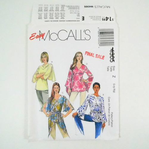 McCalls 4305 Misses Tops Pattern Size L-XL Uncut Cowl Split Sleeve Angel - Picture 3 of 10