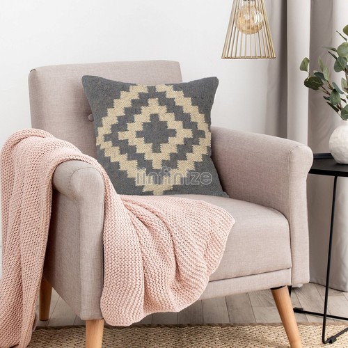 2 Pc 18x18 Tribal Boho Pillow Case Decor Handwoven Wool Jute Kilim Cushion Cover - Picture 38 of 60