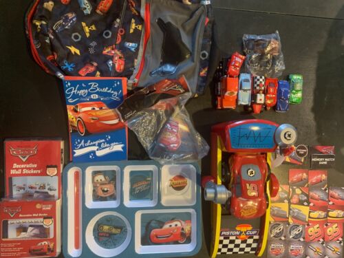 Disney Pixar cars lot: Backpack+Plate+Wall Border-Stickers+Card+Hats+Match+9Cars - Afbeelding 1 van 22