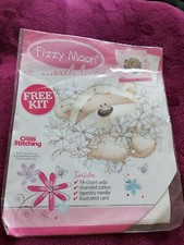 Fizzy Moon  Cute bear holding flowers cross stitch Card Kit