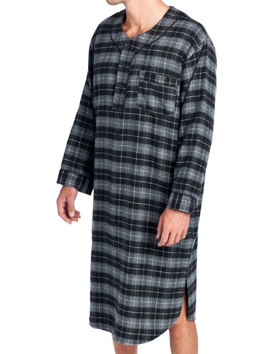 Camisa de dormir larga Henley para hombre a cuadros de franela Ashford & Brooks - Imagen 39 de 65