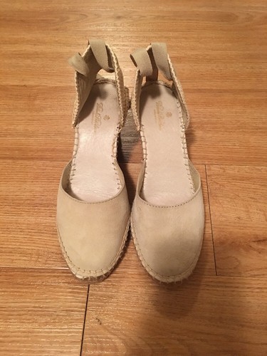 BNWB Brooks Brothers Lace Up Wedge Sandal Heels - In Bone, Leather/Suede Sz 8 - Picture 4 of 12