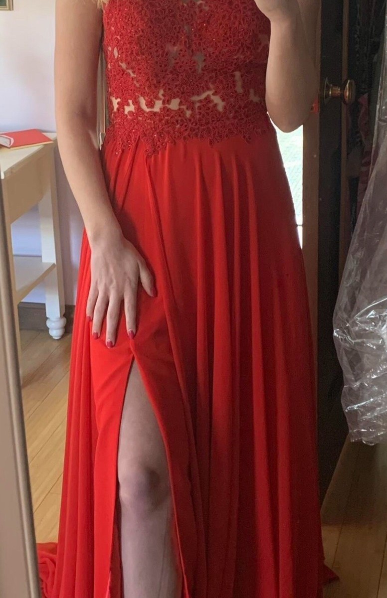 promgirl red dress Strapless Satin Sparkly Corset Long Tight Prom Dress Red / 10