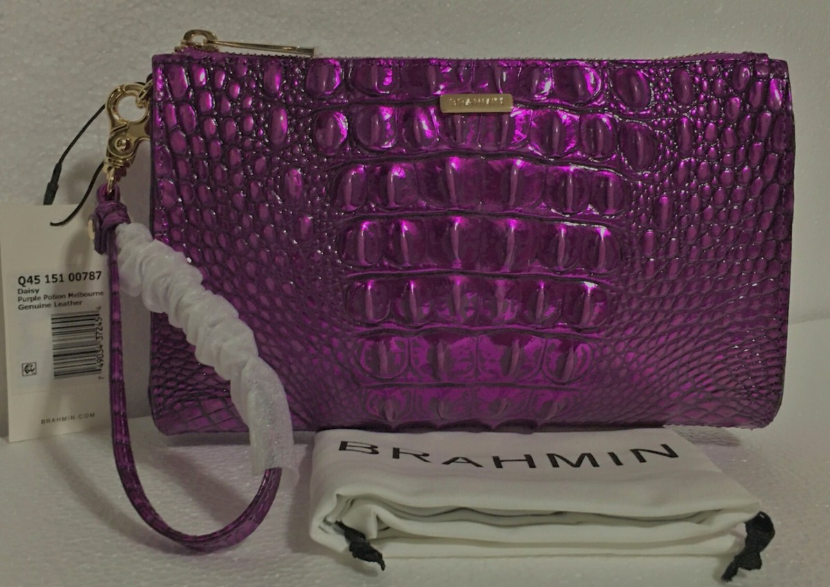 Brahmin Melbourne DAISY Lg Zip Wristlet Clutch PURPLE POTION