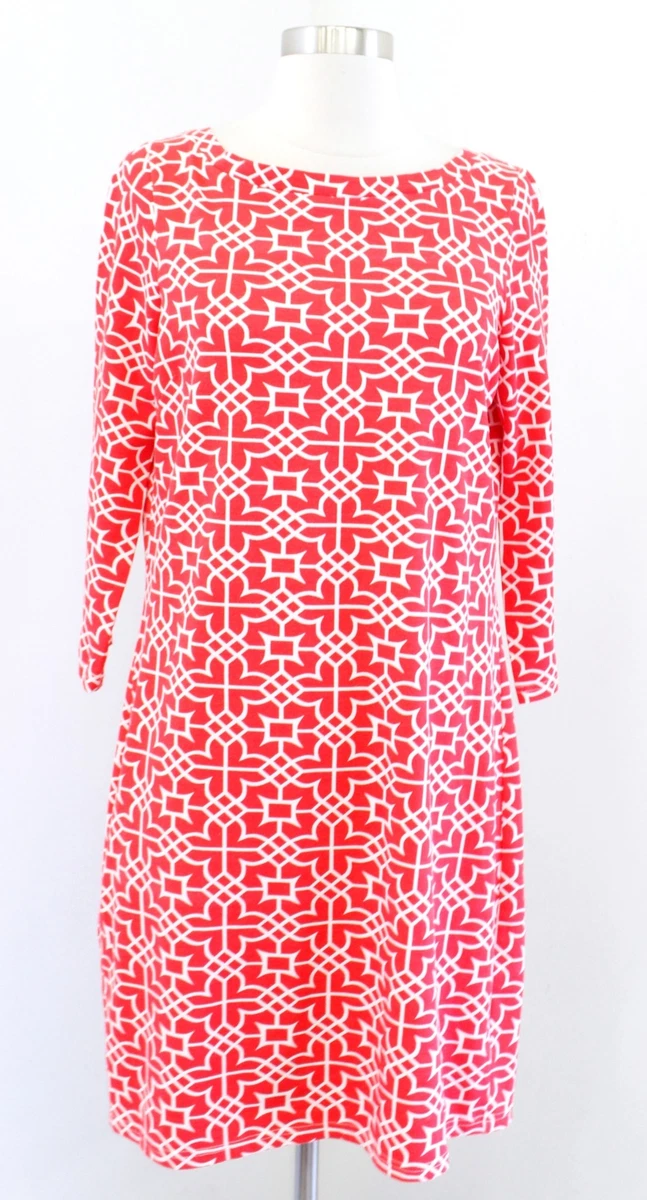Gretchen Scott Designs Red White Geometric Print Knit Shift Dress