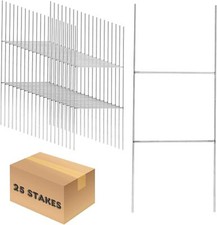 25 Pack Heavy Duty Metal H-Stakes H Frame Wire Stakes, 17'' x 7'' Yard Silver