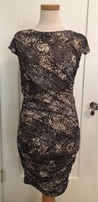 Mango SUIT Dress L Large Grey Plum Neutral Cream Ruched Fitted Office Soft EUC
