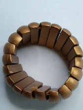 Vintage Wooden Cuff Bracelet - Gold Tone