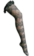 Jonathan Aston Black "Crochet Net Tights" Patterned Tights S