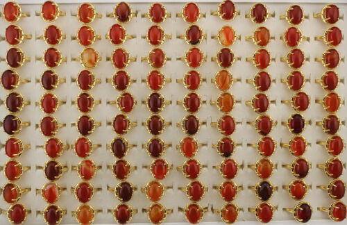 Lotes mixtos al por mayor de 32 piezas de anillos para dama de ágata ovalados chapados en oro - Imagen 1 de 10