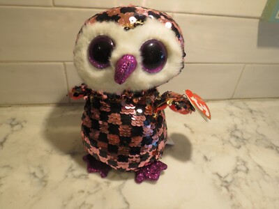 New TY Flippables Checks sequin change color Owl plush doll