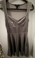 FOREVER 21 Gray Velvet Solid Fit & Flare Short Dress M Sweetheart Sleeveless