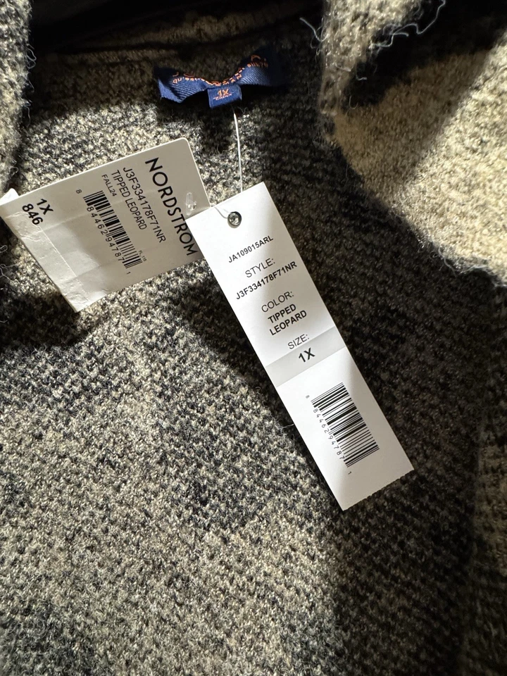 JOSEPH A Woman Cardigan HOODED Open Front LEOPARD PRINT KNIT WHITE/GREY MIDI, 1X - Image 4 of 4