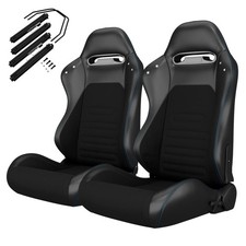 Pair Universal Racing Seats Black Pvc Leather Reclinable W Sliders For Toyota