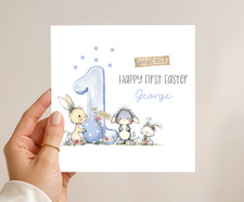Personalised 1st Easter Card for Little Boy - Cute Easter Spring Bunnies