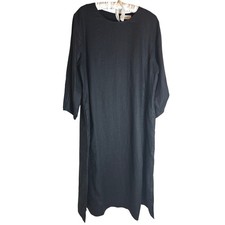 Everlane Black European Flax Linen Long Sleeve Midi Dress Pockets Size 16
