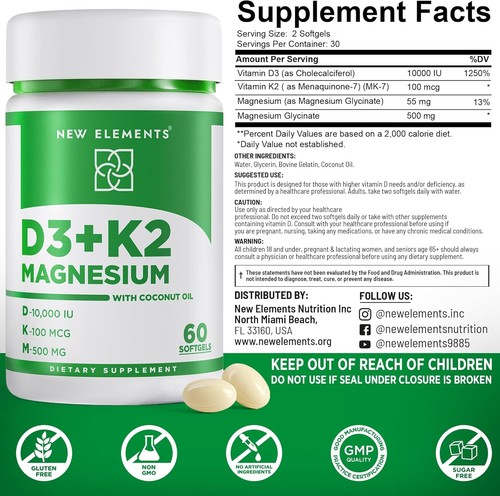 Vitamin D3 K2 10,000 IU with Magnesium Glycinate 500mg - Bone Health - Picture 5 of 8