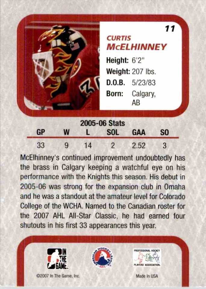 2006-07 In The Game Between The Pipes Curtis McElhinney #11 - Image 2 of 2