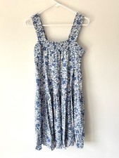 Old Navy Blue White Floral Sleeveless Midi Dress Square Neck Vacation Costal