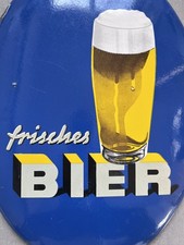 Emailleschild 1950er Jahre Frisches Bier München Bierglas Blau 