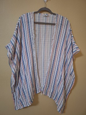 True Craft Kimono Women S/M Multicolor Stripe Cardigan Open Ruffle Boho Southern
