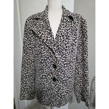Cato Blazer Women XL White Black Leopard Animal Print Button Front Textured