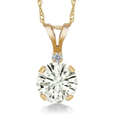14K Yellow Gold  Moissanite and Diamond Pendant Necklace For Women (0.82 Cttw,