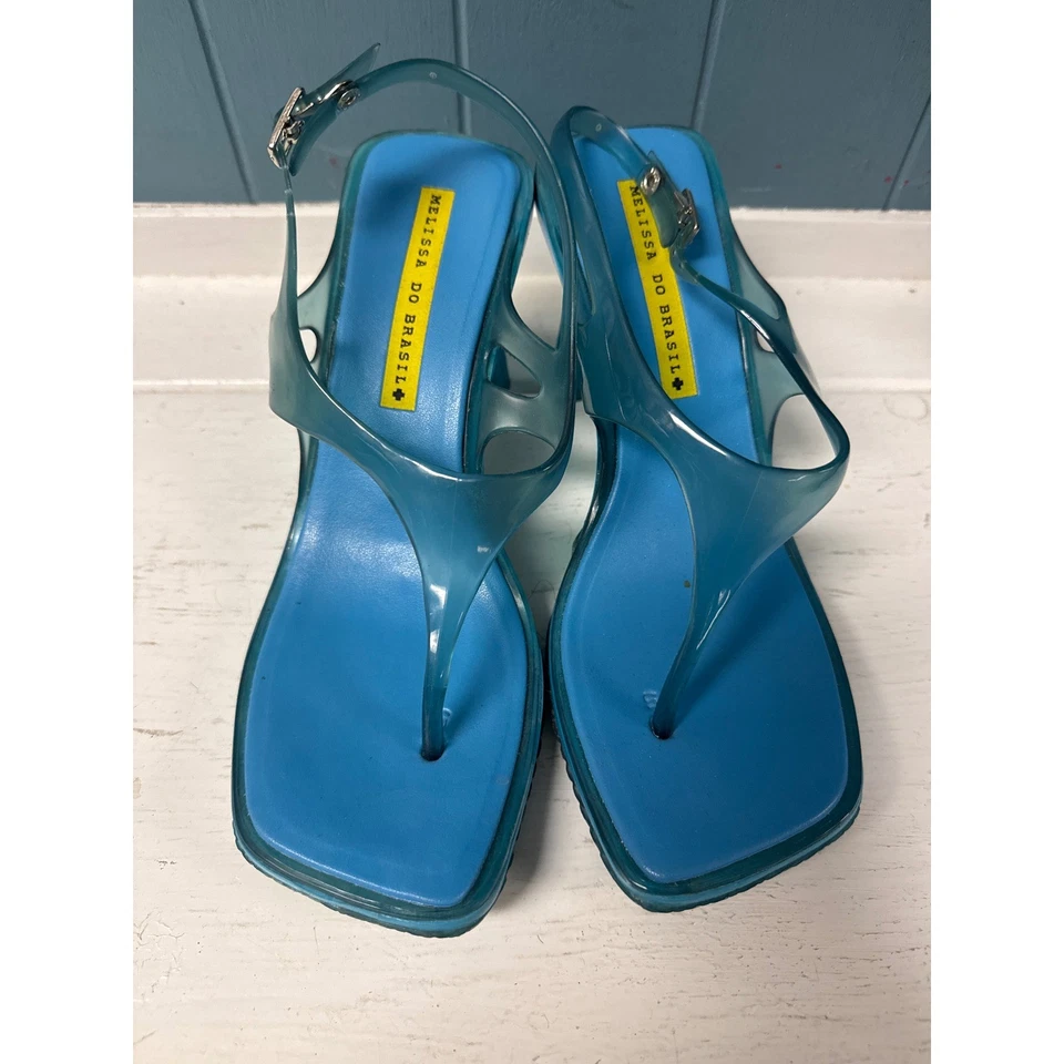 Melissa Do Brasil Y2K Blue Jelly Thong Sandals Heels Platform Size 6 USA - Image 2 of 4