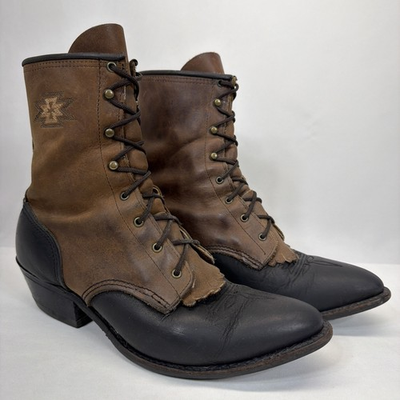 #ad Abilene Kiltie Packer Boots Womens 9.5 Brown Black Leather Western Cowboy Ranch $39.95